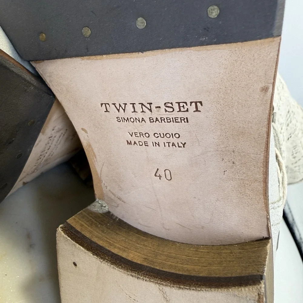Twinset Simona Barbieri Stivali Chantilly Leather Boot Floral Lace Shaft Size 40